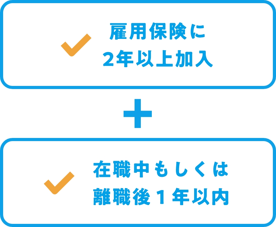 雇用保険に2年以上加入+在職中もしくは離職後1年以内